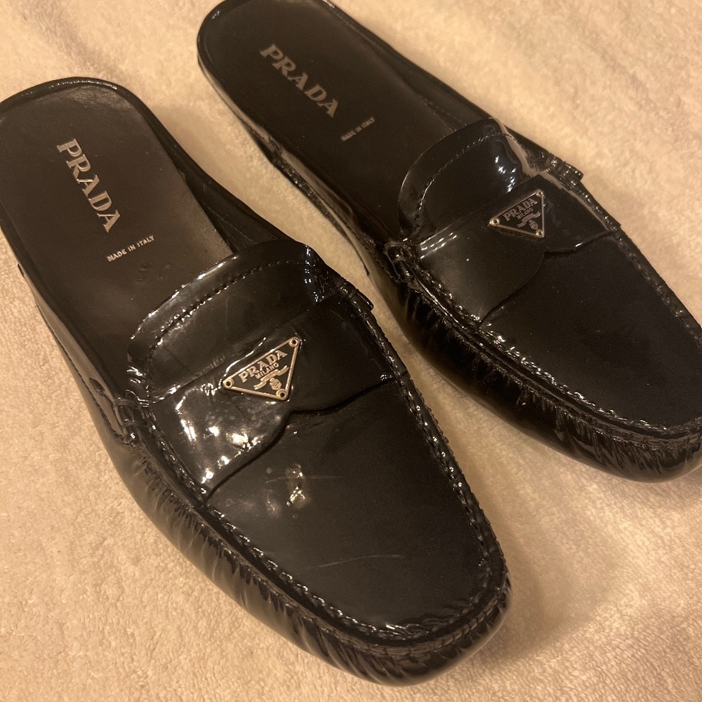Prada patent leather mule loafer